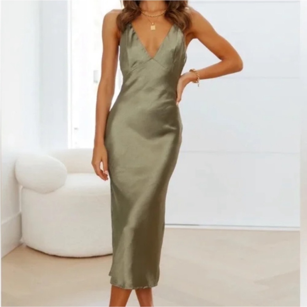 Text Me Later Satin Midi Dress